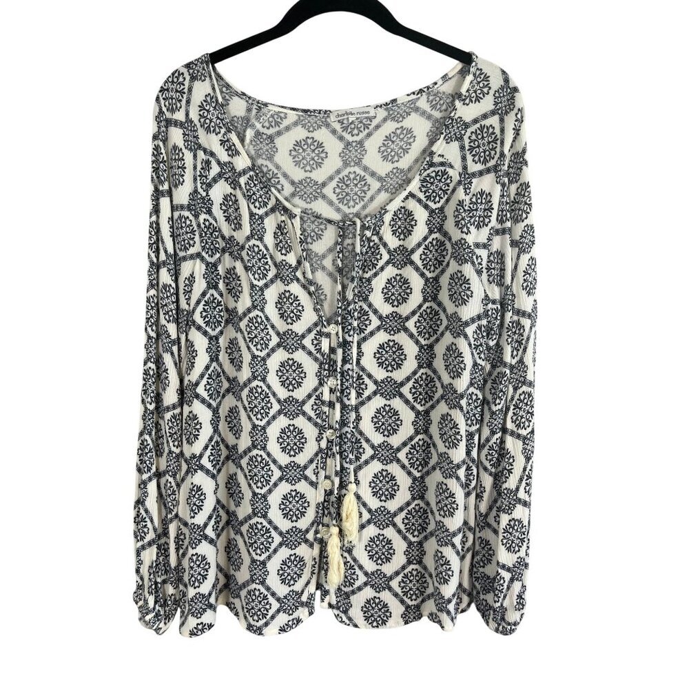 Charlotte Russe Floral Top White M Tassel Boho Indie Folk Hippie Western Chic